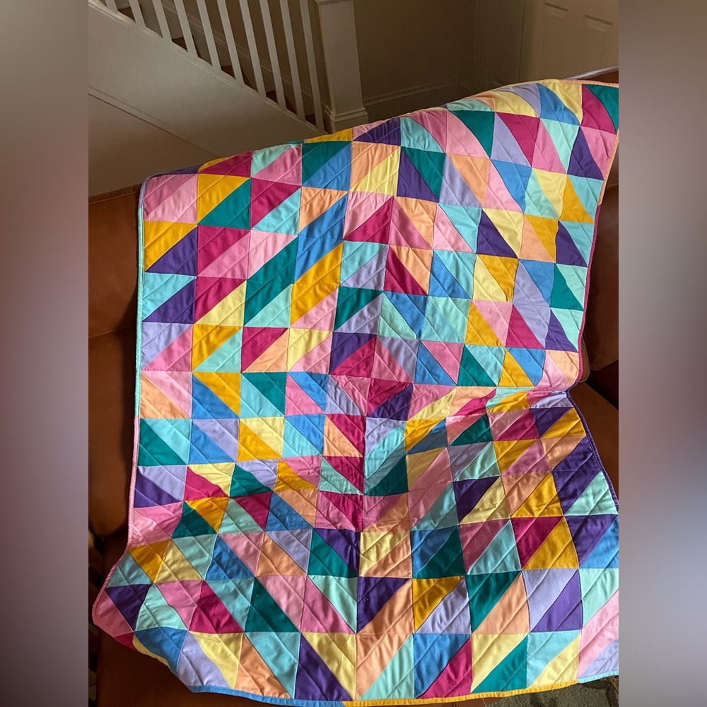 Rainbow Squares Throw Quilt handmade